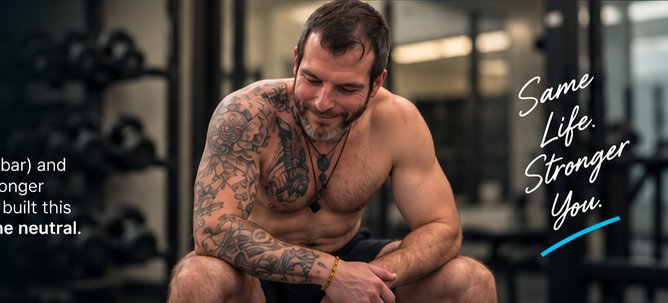 Anthony resting on a bench in the gym